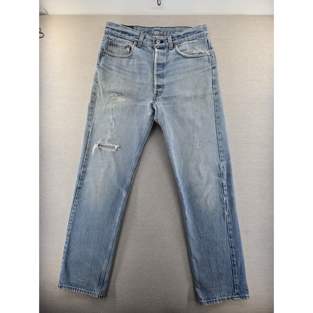 Vtg Levis 501 Jeans Made in USA 1991 Faded Blue 34x32 Fits 31.5x31" 90s Distress